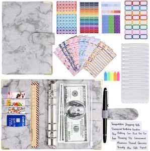 JOSPL Carpeta de Cuaderno 6 Anillas, con 12 bolsas de carpeta A6, color transparente con cremallera para Organizar Documentos,Clasificador de presupuesto para Guardar Tarjetas Fotos Facturas