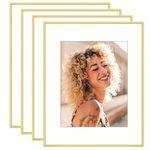 16x20 Gold Picture Frames, 16 x 20 Aluminum Metal Photo Frame Matted to 11x14 Pictures, Thin Golden Frame Set of 4 with Ivory Mat, Big Poster Frame for Wall Hanging, Real Glass, Simple Design, 4 Pack