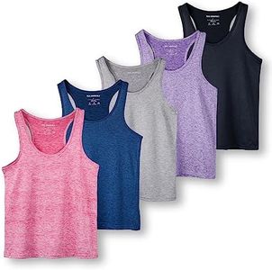 Real Essentials 5-Pack Women's Racerback Tank Top Dry-Fit Athletic Performance Yoga Activewear (Available in Plus Size), Set 7, Large