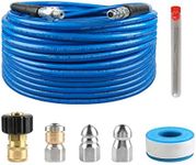Sooprinse High Pressure Washer Sewer Jetter Kit, Button Nozzle and Rotating Sewer Jetting Nozzle, Pressure Washer Sewer Washer Kit, 50FT Drain Cleaning Hose, 3000 PSI