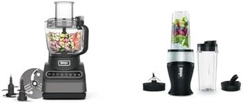 Ninja Food Processor with 4 Automatic Programs; Chop, Puree, Slice, Mix, and 3 Manual Speeds, 2.1L Bowl, Chopping, 850W & 700W Slim Blender & Smoothie Maker, 2x 470ml Cups with Spout Lids