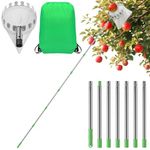 Vegamall Fruit Picker with Telescopic Pole, 2.8M Fruit Grabber Easy to Assemble with Lightweight Stainless Steel Connecting Poles and Fabric Bag Apple Picker