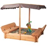 BIRASIL Wood Sandbox with Cover, Sand Box with 2 Bench Seats for Aged 3-8 Years Old, Sand Box for Backyard Garden, Beach Patio Outdoor (Natural Wood, 48 Inch)