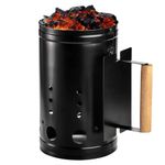 Fasmov Charcoal Chimney Starter with Wooden Handle, BBQ Grill Lighter Barbecue Fire Starter Grilling for BBQ Charcoal Grill Briquette Coal Fire Starter Chimney for Grills Outdoor Cooking, Black