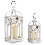 Nuptio Candle Lantern Wooden Decorative: (39.8cm/29cm) Set of 2 Large Vintage Distressed Lanterns Rustic Pillar Candle Holder Farmhouse for Garden Indoor Outdoor Fireplace Wedding Table