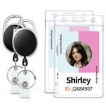 Pawfly 2 Pack Badge Holder Vertical Clear Plastic Case with Retractable Badge Reel Carabiner Clip Soft Waterproof Card Protector for IDs Credit Cards Proximity Cards Driver’s Licenses and Passes