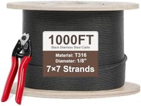 DOZAWA 1000FT Black T316 Stainless Steel Cable with Cutter, 1/8" 7x7 Strands Wire Rope for Deck Railing System Kit, String Lights, Stair Handrail, High Strength for Indoor and Outdoor Use