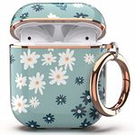 TATOFY Case Cover for Airpods 1&2, Stylish Airpods Case for Women Girls, Flower Patterns Protective Hard Case with Clip (Cyan)