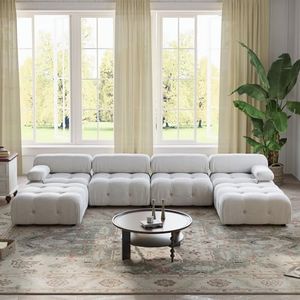 WJShome Modular Sectional Sofa,Velvet U Shaped Couch with Reversible Chaises,138.60 inch Minimalist Couch,4 Seater Free Combination Sofa with 2 Ottoman,Beige