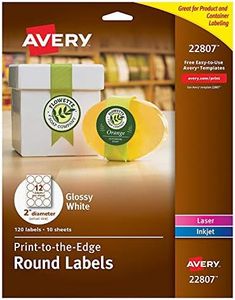 Avery 2" Round Labels for Laser & Inkjet Printers, 600 Glossy White Labels Total, 5 Packs (22807)