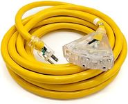 25-ft 10/3 Heavy Duty 3-Outlet Lighted SJTW Indoor/Outdoor Extension Cord by Watt's Wire - Yellow 25' 10-Gauge Grounded 15-Amp Three-Prong Power-Cord (25 Foot 10-Awg)