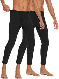 SIMIYA 2 Packs Mens Long Johns with Fleece Lined Thermal Bottoms for Men Soft Base Layer Mens Thermal Pants