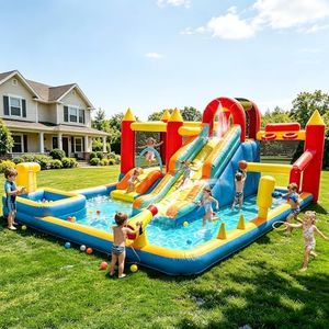 JORFLY Bounce House Inflatable, 13-in-1 Kids' Bouncy Castle with Dual Water Slides, Indoor Outdoor Backyard Bounce Jumper with Fishing Pool, Climbing Wall, 550W Blower for Toddlers Kids 3-12 (Blue)