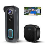 Video Doorbell Camera Wireless with Chime, 2K HD WiFi Smart Doorbell, Voice Changer, PIR Motion Detection, 2-Way Audio, Night Vision, 2.4G, IP66, Battery Powered, Works with Alexa & Google Home