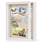 Love-KANKEI Shadow Box Frame 11x14 Shadow Box Display Case with Linen Back Memorabilia Awards Medals Photos Memory Box Rustic White