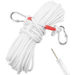 Jmlwlzx 5/16" x 66 ft Wire Center Flagpole Rope, White Braided Polyester Flagpole Halyard Rope with 2 Pieces Stainless Steel Snap Hooks, Solid Rope for Flagpole