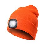 Unisex LED Beanie Hat with Light, USB Rechargeable Headlamp Beanie, Gifts for Dad Father Men Husband Warm Knitted Cap Orange