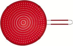 AZE Tec Ware Silicone Splatter Screen for Frying Pan - 13 inch Multi-Use Splatter Shield, Cooling Mat, Drain Board and Strainer. Non-Stick, Food Safe & Heat Resistant Universal Pan Cover, Red