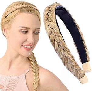 DIGUAN Headband Synthetic Hair Plaited Headband Braid Braided With Teeth Hair Band Accessories for Women Girl (Sandy Blonde, Thin)