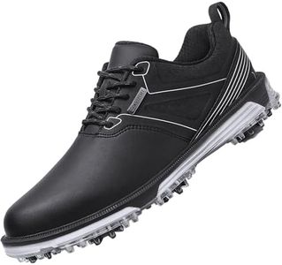 ULTIANT Men's Golf Shoes Fixed Nailless Sole Waterproof Lightweight No-Slip Walking Shoes Size7.5-14(Black,48)