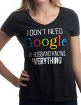 Ann Arbor T-shirt Co. Women's I Don't Need Google, My Husband Knows Everything Wife V-Neck T-Shirt Large Heather Black