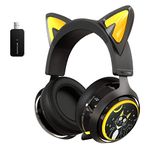 SOMIC GS510 Black Cat Ear Headsets 2.4G Wireless Gaming Headphones with RGB Light, Retractable Mic Noise Cancelling, Stereo Sound,10H Playtime for PS5/ PS4/ PC (Black)