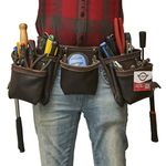 RM 12 Pocket Leather Tool Belt with 2 Hammer Holders, Genuine Top Grain Heavy Duty Belt, Carpenter Work Apron, Construction Tool Rig/Tool Pouch/Tool Bag