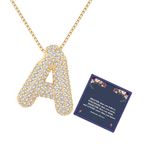 DIOWUS Bubble Letter Necklace Gold for Women，Charm Balloon Initial Letter Pendant Zirconia Inlaid Necklaces Fashion Gifts Jewelry, Copper, Cubic Zirconia