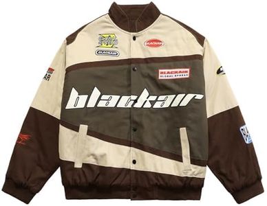 Vamtac Men's Varsity Jacket Vintage Letter Racer Oversized Baseball Bomber Unisex Streetwear Coats Brown XXL