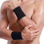 Neotech Care Wrist Band Support Sleeve - Elastic & Breathable Knitted Fabric Compression Brace - for Tennis, Gym, Sport, Tendonitis - Black Colour (Size L, 1 Pair)