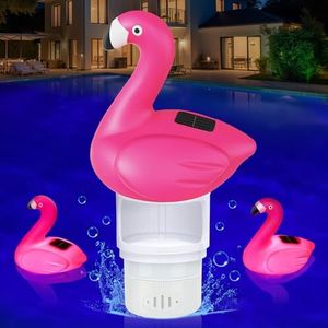 Blufree Pool Chlorine Floater, Solar Flamingo Chlorine Tablet Floater w/Adjustable Release, Glow in The Dark Large Capacity Floating Chlorines Dispenser for Pool Hot Tub Spa