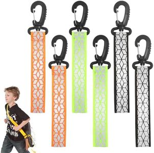 Grevosea 6Pcs Reflective Strips, Safety Reflector Pendants Reflective Pendants Safety Key Chains Reflective Tags Keyring for Backpack Clothes Wheelchair Cycling Walking Running(Green, Black, Orange),