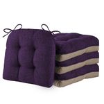 ELFJOY Chair Cushions for Dining Chairs Set of 4 Office Chair Cushion 18x18x3 Inches Kitchen Chair Pads Soft and Comfortable Seat Cushion with Ties and Non Slip Backing, Purple