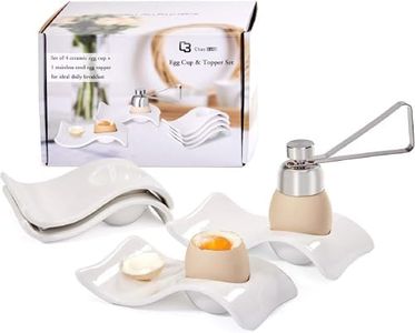 ChasBete Ceramic Egg Cup, Egg Cups for Soft Boiled Eggs, Soft Boiled Egg Holder 4 + 1 Egg Topper Cutter Soft Boiled Egg Cups Set
