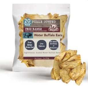 Wild Eats Water Buffalo All Natural Dusted Ear Dog Chews, Treats & Dog Snacks - 20 Piece Value Pack (Grain Free Treats - Great Alternative to Pig Ears, Cow Ears, Bones & Rawhides for Dogs)