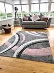 New Small Large Blush Pink Silver Grey Ribbon Curve Design Area Rugs Mats (80x150cm)