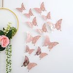 3D Butterfly Wall Decor Stickers, 24 Pcs 3 Sizes Removable Decals, Butterfly Wall Decorations for Kids Bedroom Girls Home Mural Cake Party Wedding Decor DIY Gift, Rose Gold