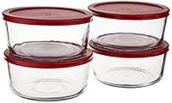 Anchor Hocking 8-Piece 7-Cup Round Food Storage Containers with Red Plastic Lid, Set of 4