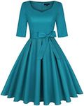 MINTLIMIT Women's 3/4 Sleeve Cocktail A-Line Sweetheart Party Fall Wedding Guest Dress，Blue，L