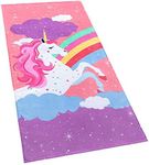 Rainbow Unicorn Velour Beach Towel for Kids 28in x 55in 100% Cotton (1 Towel 28" x 55", Pink)