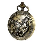 TREEWETO Antique Mechanical Bronze Pocket Watches for Men 3D Horse Pattern Pocket Watch with Chain Skeleton Dial Arabic Numberals