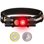 77outdoor D25LR LED Rechargeable Headlamp, Powerful Lightweight Head Flashlight with 90 High CRI Bright White Light and 660nm Deep Red Light, USB Charging for Camping, Hiking, Hunting