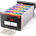 Accordian File Organizer, 26 Pockets Expanding File Folder with Cover/Accordion Receipt File Folder/Portable Filing Box A4 Letter Size Bill Document Paper Organizer with Colored Tab for School