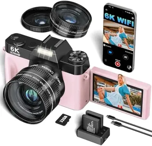 VJIANGER 4K Vlogging Camera for YouTube 48MP Digital Camera for Photography and Video with Flip Screen, Manualfocus, 16X Digital Zoom, 52mm Wide Angle & MacroLens, 32GB TF Card, 2 Batteries(Pink)