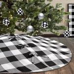 Sofevaim Buffalo Check Christmas Tree Skirt, 48 inch Black and White Plaid Xmas Tree Ornaments Farmhouse Rustic Fall Halloween New Year Party Holiday Decorations