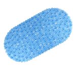 WELTRXE Bath Mat Non Slip Anti Mould for Inside Bath, Anti Slip Shower Mat, 69 x 36 cm Blue Oval Pebble PVC Bathtub Mat, Soft Comfortable Bath Mat with Suction Cups & Drainage Holes for Elderly Child