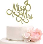 Festiko Gold Miss to Mrs Cake Topper, Glitter Wedding Engagement Bridal Shower Bachelorette Party Decorations Supplies