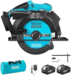 Seesii 6-1/2" Cordless Circular Saw with Battery and Charger,5200 RPM Electric Power Saw with Laser and Rip Guide for Precise Wood Cutting,Max Cut Depth 2-1/4"(90°),1-7/16" (45°) for Home Renovation