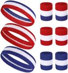 9PCS Sports Headband Wristbands, Sweat Bands Absorbent for Gym Sports Football Soccer, Soft Stretchy Striped Headband and Wrist Sweatbands for Girls Ladies Boys