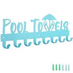IBosins Pool Towel Rack with 8 Hooks, Towel Holder Wall Mounted for Outdoor or Bathroom, Towel Hanger for Hanging Bathrobes, Towels, Clothes - Perfect Pool Area Outside Sign and Decor (Blue)